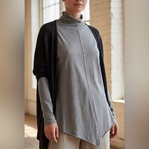 LUUKAA Garment-Dyed Asymmetric Mockneck Cotton Tunic Top Lagenlook Layering